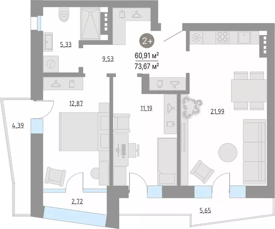 2-к кв. Тюменская область, Тюменский муниципальный округ, с. Кулаково ... - Фото 1