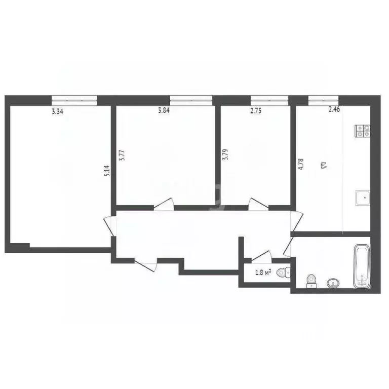 3-к кв. Севастополь ул. Коли Пищенко, 22 (74.7 м) - Фото 2