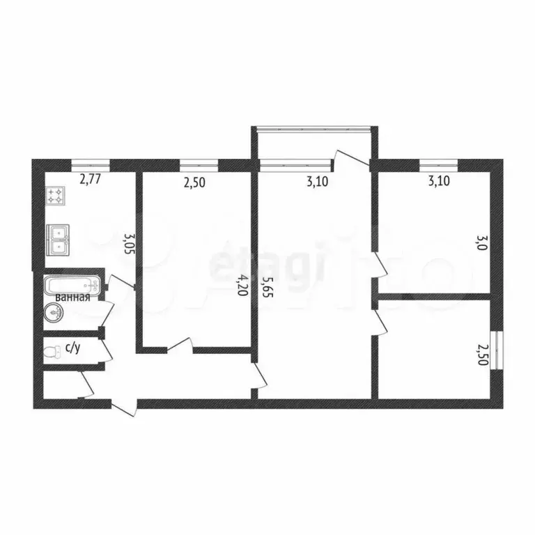 4-к. квартира, 61,4 м, 3/5 эт. - Фото 0