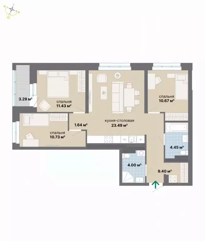 3-к кв. Свердловская область, Екатеринбург Эльмаш жилрайон,  (79.1 м) - Фото 1