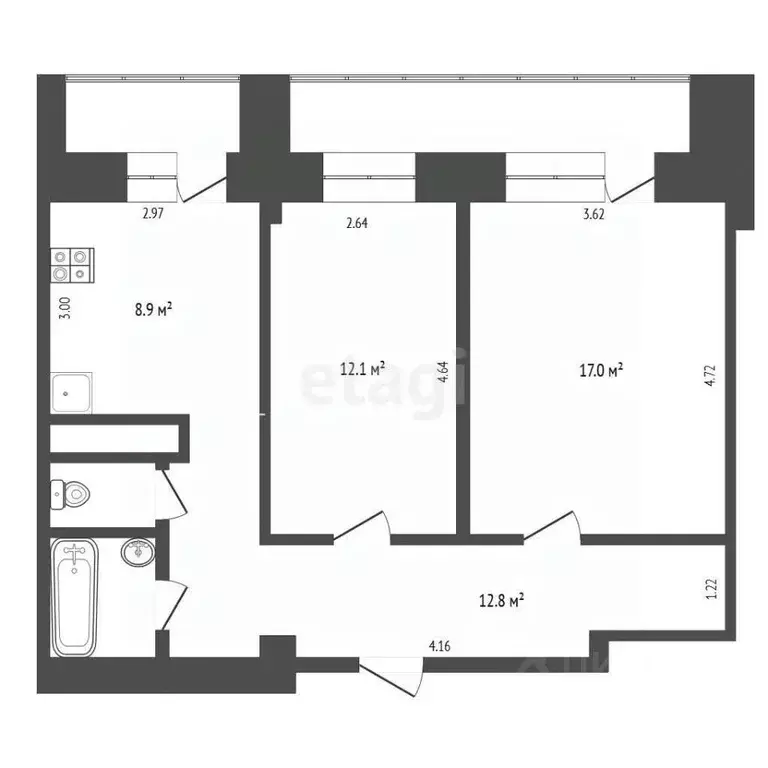 2-к кв. Пермский край, Пермь ул. Мира, 80а (54.7 м) - Фото 2