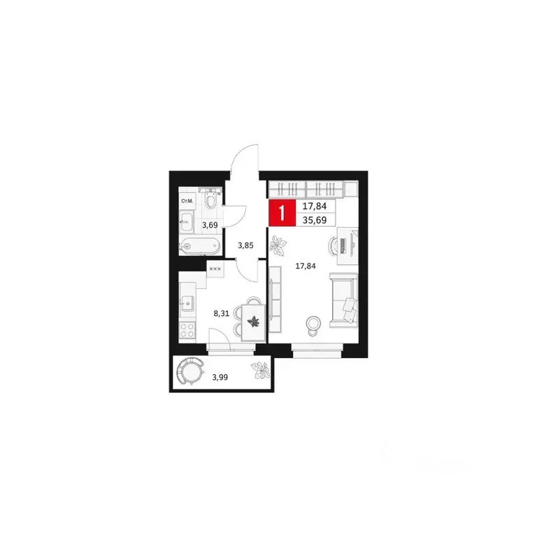 1-к кв. Башкортостан, Уфа ул. Большая Московская, 11 (35.69 м) - Фото 0