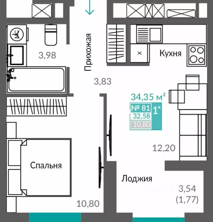 1-к кв. Севастополь Ленинский муниципальный округ,  (32.58 м) - Фото 0