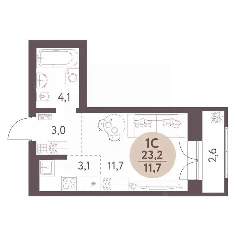 Студия Новосибирская область, Новосибирск  (23.2 м) - Фото 1