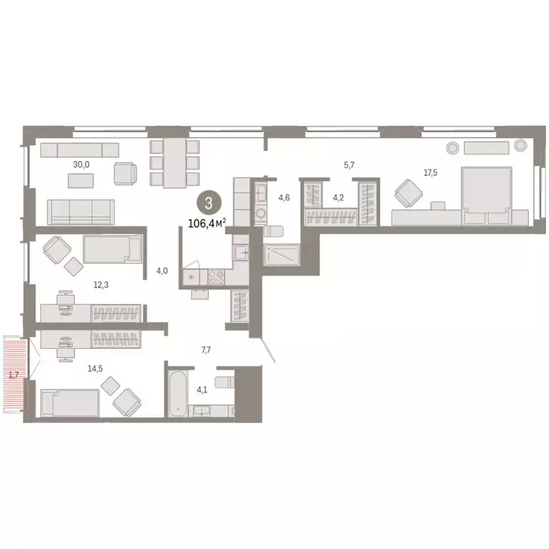 3-комнатная квартира: Новосибирск, Большевистская улица, 66 (106.37 м) - Фото 2