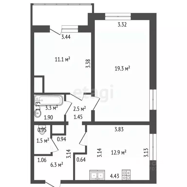 2-к кв. Санкт-Петербург ул. Корнея Чуковского, 3к3 (58.0 м) - Фото 1