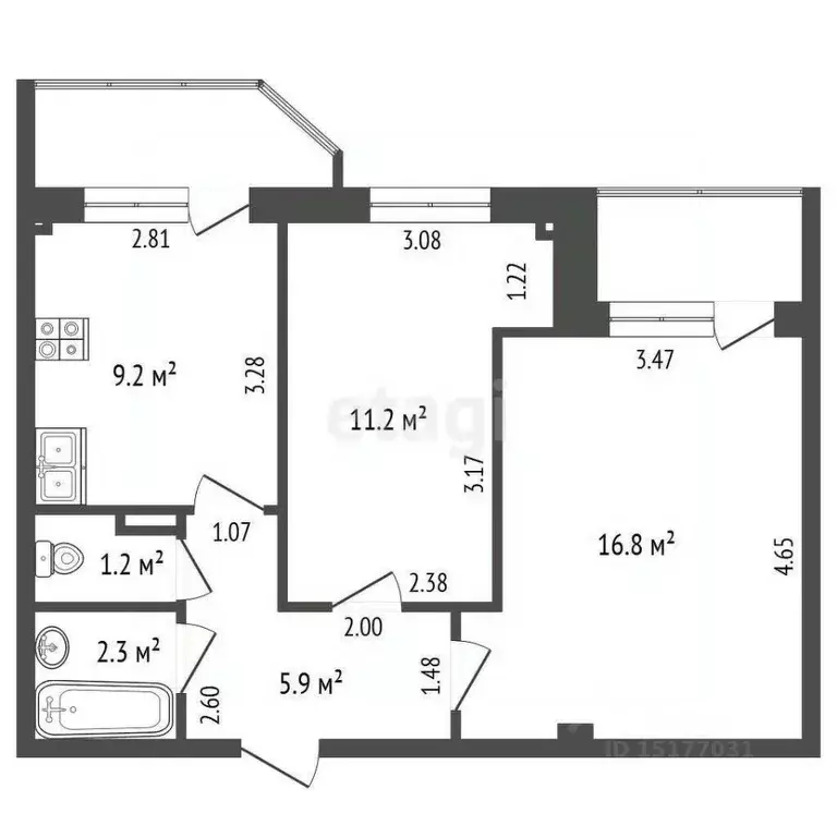 2-к кв. Ямало-Ненецкий АО, Новый Уренгой Сибирская ул., 81 (46.3 м) - Фото 2
