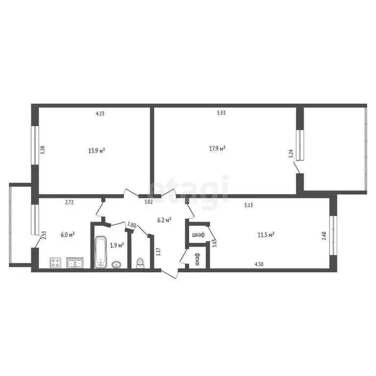3-комнатная квартира: Прохладный, переулок Степана Разина, 19 (58.2 м) - Фото 1