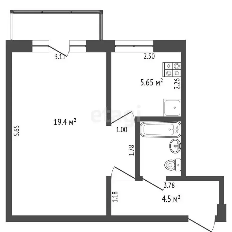 1-комнатная квартира: Тюмень, улица Энергетиков, 58 (32.6 м) - Фото 1