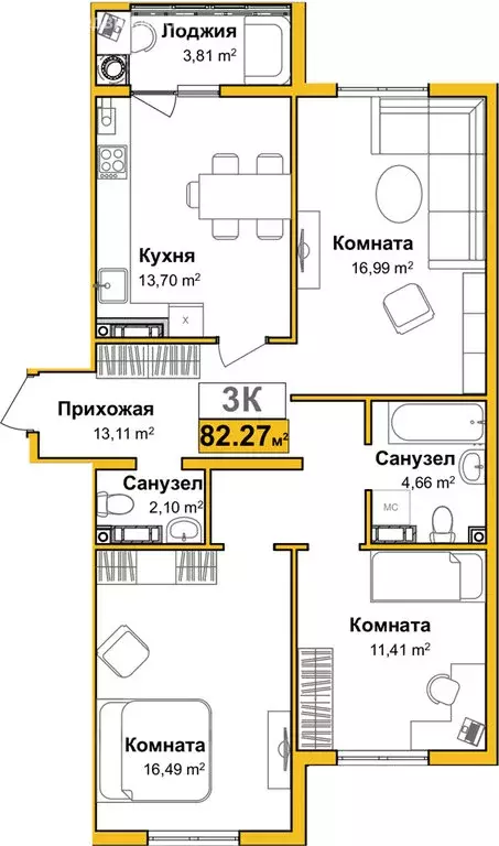 3-комнатная квартира: Симферополь, улица Батурина, 147 (80.37 м) - Фото 0