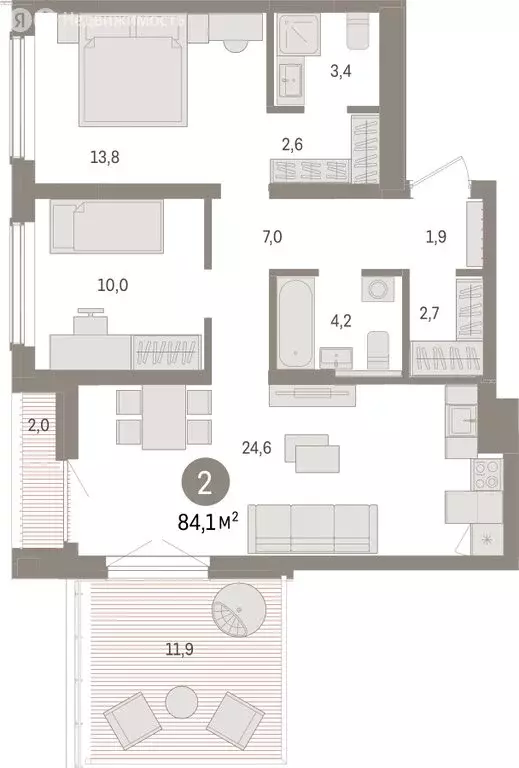 2-комнатная квартира: Новосибирск, улица Аэропорт (84.08 м) - Фото 1