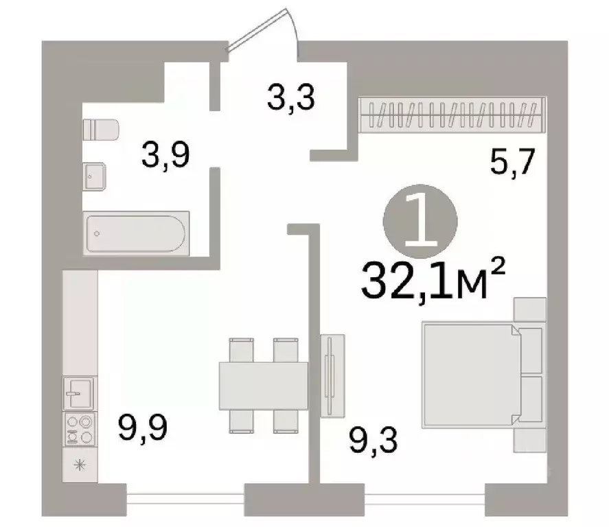 1-к кв. Московская область, Мытищи пер. 1-й Стрелковый, 1 (32.1 м) - Фото 1