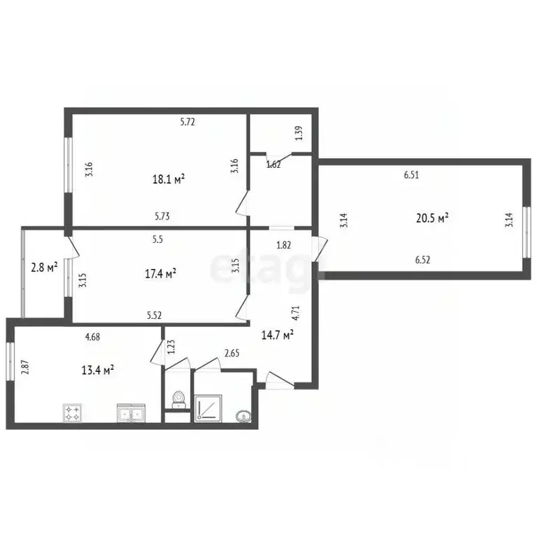 3-к кв. Санкт-Петербург просп. Юрия Гагарина, 48к2 (90.0 м) - Фото 2
