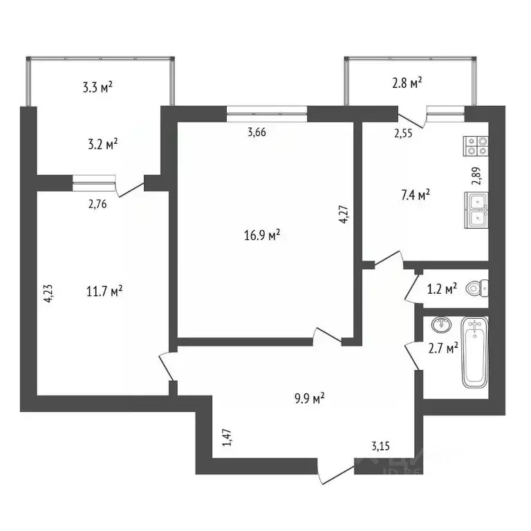 2-к кв. Крым, Саки ул. Санаторная (49.8 м) - Фото 2