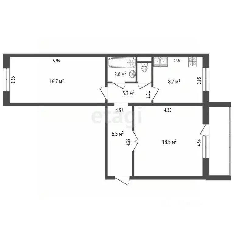 2-к кв. Челябинская область, Челябинск Двинская ул., 23 (57.3 м) - Фото 2