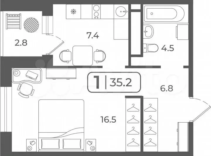 1-к. квартира, 35,3 м, 18/22 эт. - Фото 1