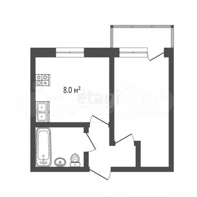 1-к. квартира, 32,3 м, 5/5 эт. - Фото 1