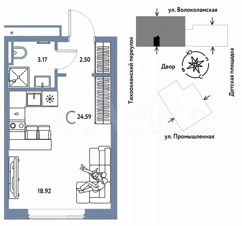 Квартира-студия, 24,6 м, 4/20 эт. - Фото 0