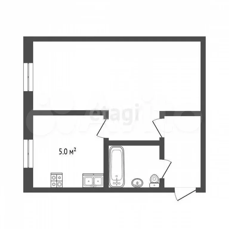 1-к. квартира, 29,7 м, 2/5 эт. - Фото 0