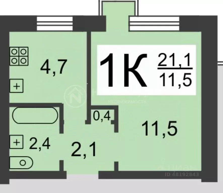 1-к кв. Нижегородская область, Нижний Новгород ул. Федосеенко, 13 ... - Фото 2