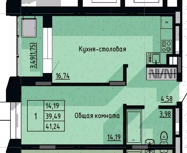 1-к кв. Саха (Якутия), Якутск пос. Геологов,  (41.24 м) - Фото 0