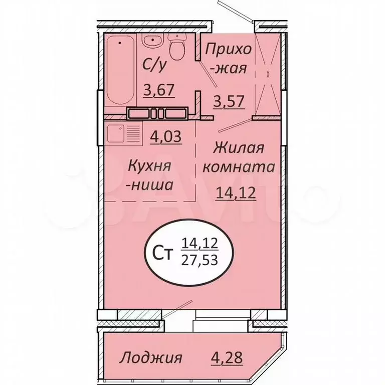 Квартира-студия, 27,5м, 9/25эт. - Фото 0