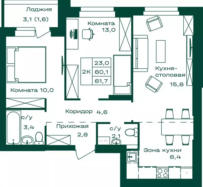 2-к кв. Алтай, Майминский район, с. Майма Алтайская ул., 2к4 (61.7 м) - Фото 1