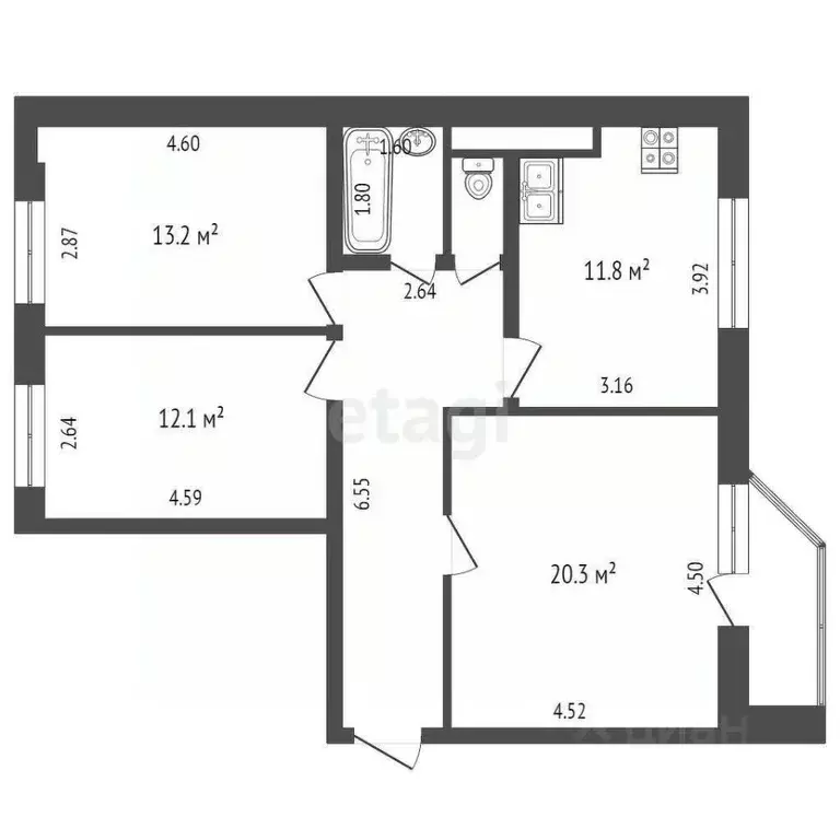 3-к кв. Тюменская область, Тюмень ул. Николая Ростовцева, 18 (72.9 м) - Фото 2