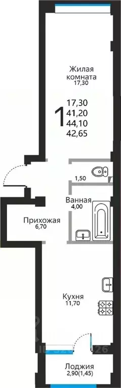 1-к кв. Ставропольский край, Ессентуки Заполотно мкр,  (42.65 м) - Фото 0