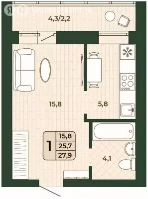 1-комнатная квартира: Стройкерамика, микрорайон Кошелев-Парк, жилой ... - Фото 1