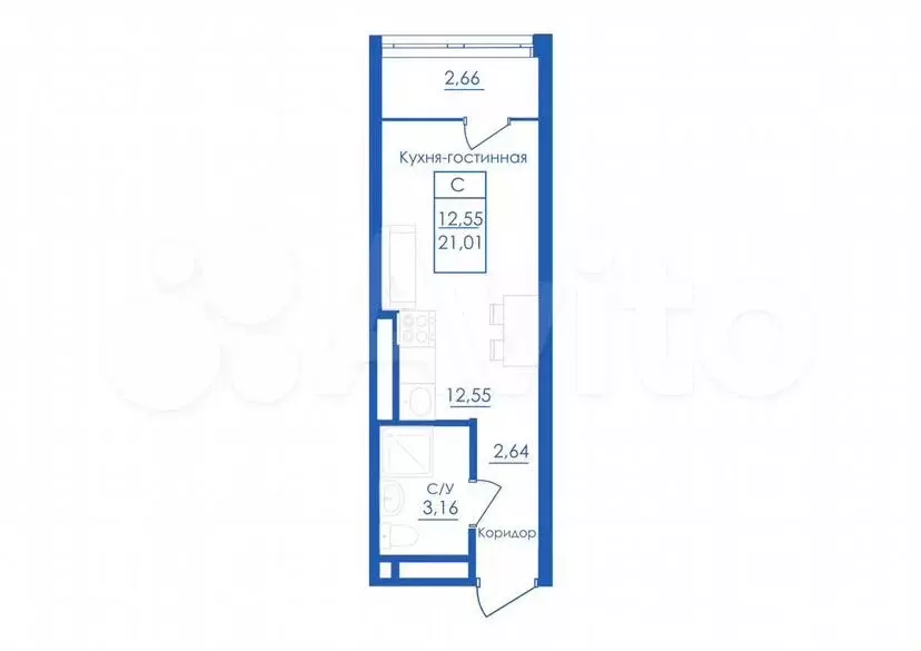 Квартира-студия, 21м, 14/25эт. - Фото 0