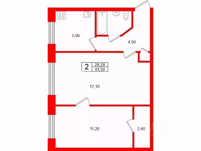 2-к кв. Санкт-Петербург ул. Бабушкина, 89к1 (44.5 м) - Фото 1
