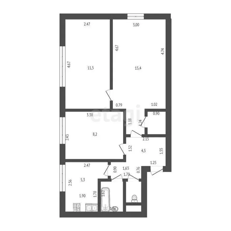3-комнатная квартира: Саки, Интернациональная улица, 43 (49.3 м) - Фото 0