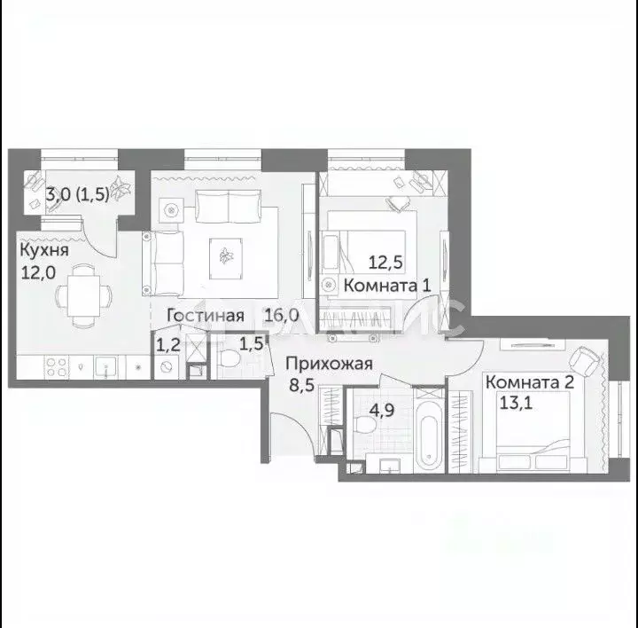 3-к кв. Москва ул. Вильгельма Пика, 1 (71.2 м) - Фото 2