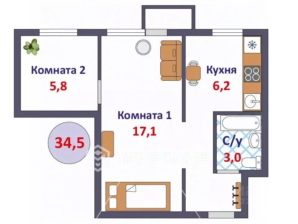 2-к кв. Кировская область, Киров ул. Свердлова, 30 (34.5 м) - Фото 1
