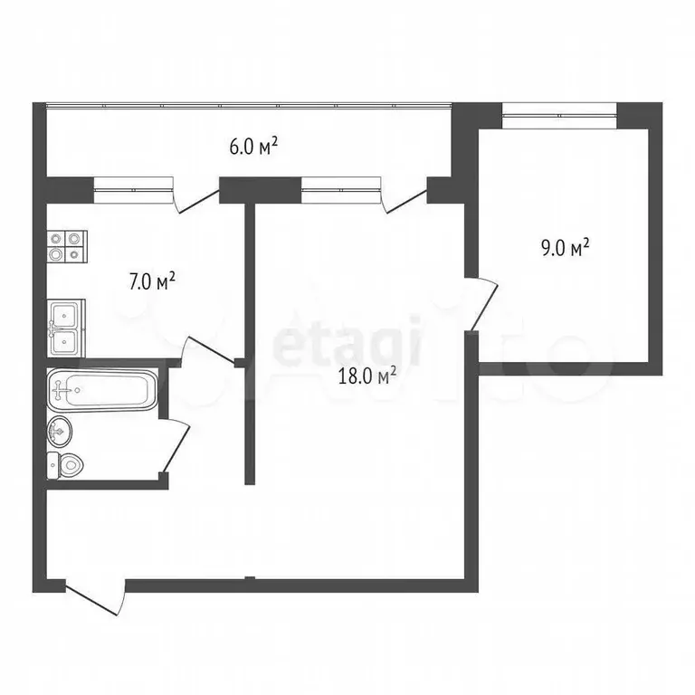 2-к. квартира, 43,7 м, 5/5 эт. - Фото 0