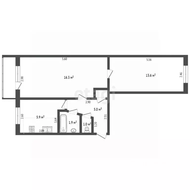 2-к кв. Челябинская область, Челябинск ул. Кудрявцева, 63 (44.0 м) - Фото 2