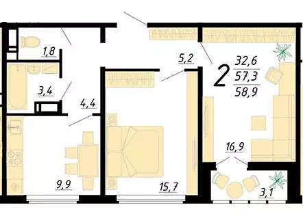 Продаётся 2-к квартира, 58.9 м - Фото 1