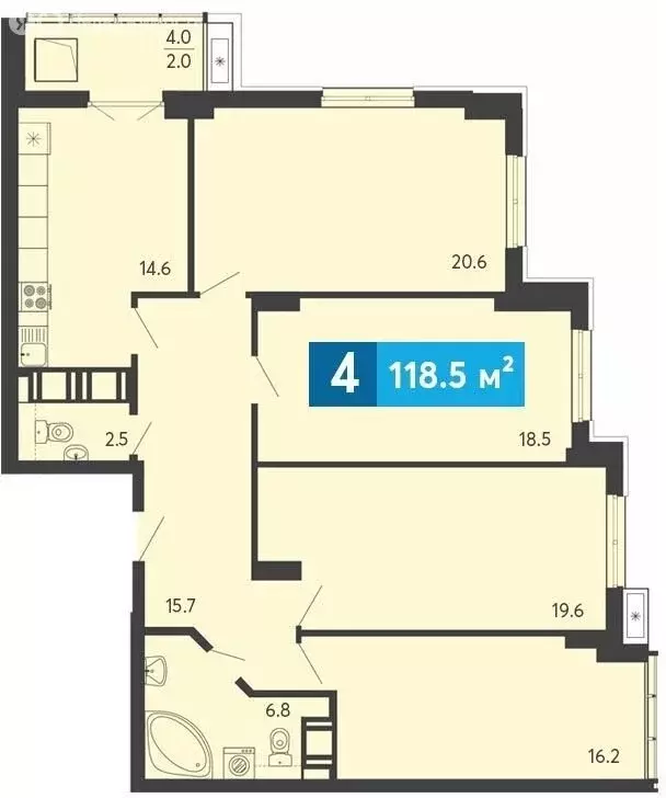 4-комнатная квартира: Засечное, Прибрежный бульвар, 5 (118.5 м) - Фото 1