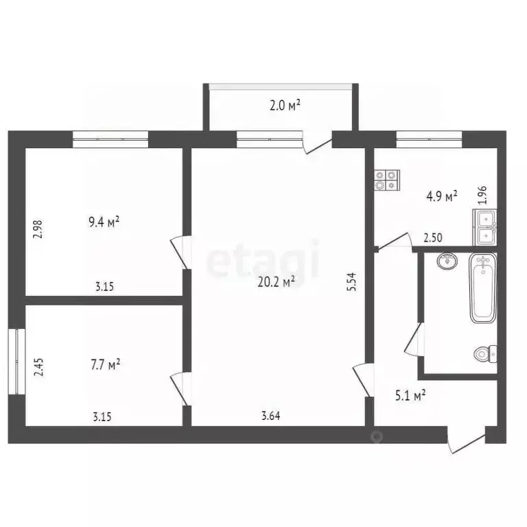 3-к кв. Крым, Красногвардейское пгт ул. Спортивная (50.1 м) - Фото 0