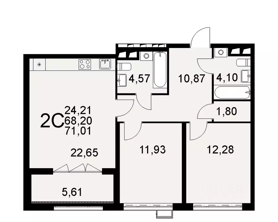 2-к кв. Тульская область, Тула Путейская ул., 11 (71.01 м) - Фото 0