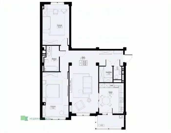 2-к кв. Ставропольский край, Ставрополь Полевая ул., 178стр1 (97.3 м) - Фото 1