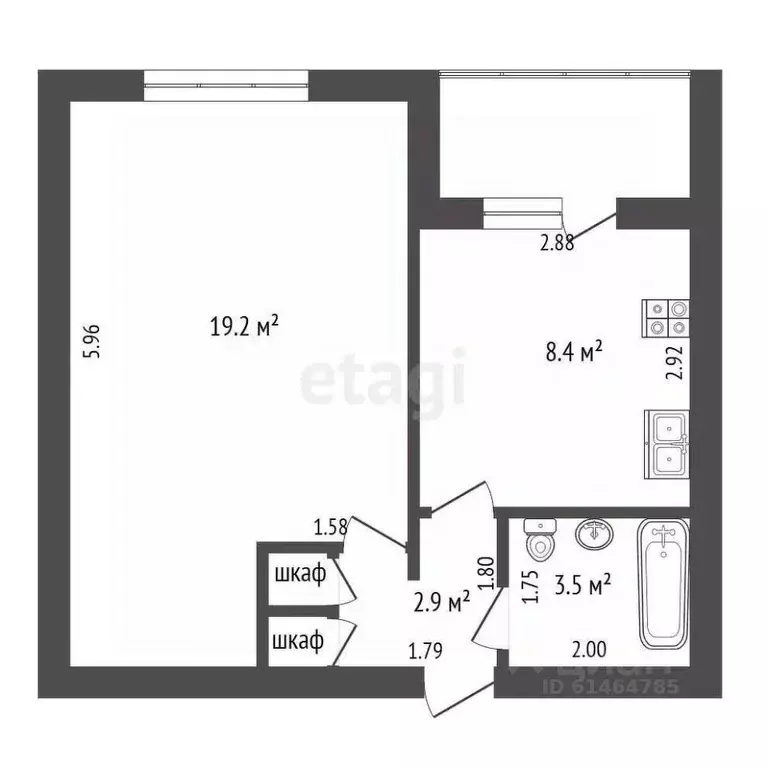 1-к кв. Кемеровская область, Юрга просп. Победы, 53 (34.6 м) - Фото 1