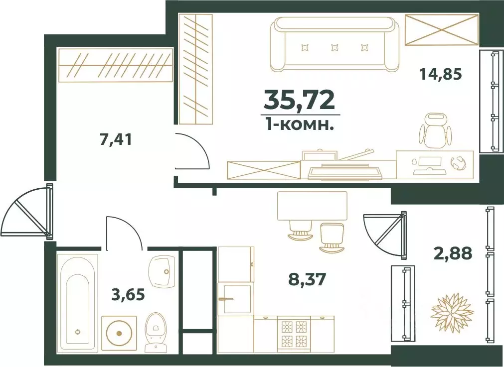 1-к кв. Башкортостан, Уфа ул. Ивана Спатара, 14 (35.72 м) - Фото 1