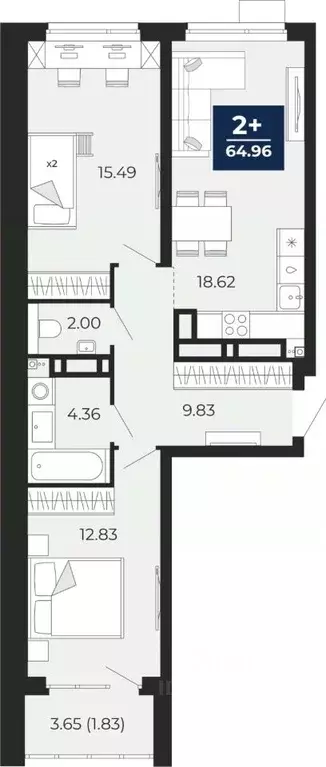 2-к кв. Тюменская область, Тюмень ул. Арктическая, 16 (63.13 м) - Фото 0