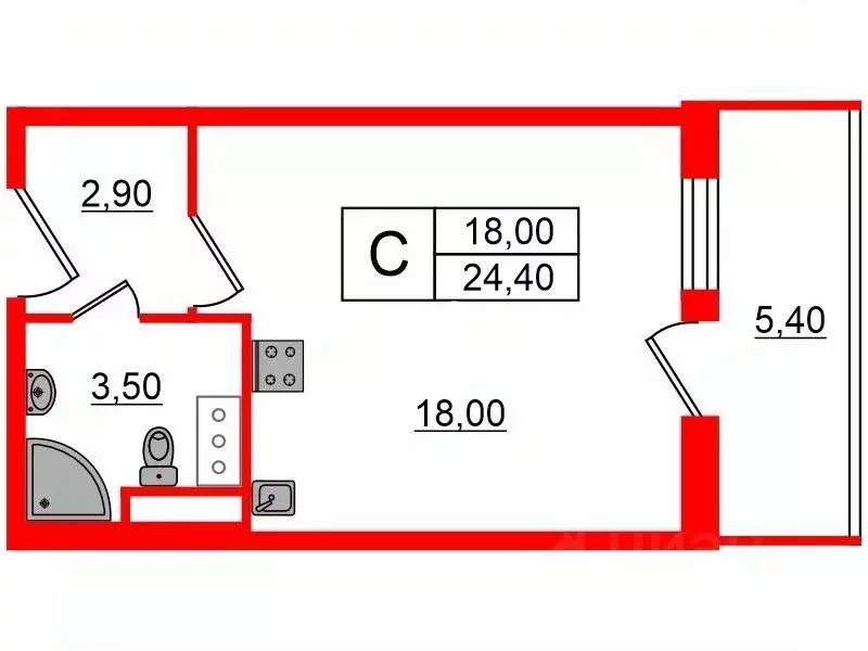 студия санкт-петербург просп. ветеранов, 173к7 (24.4 м) - Фото 1