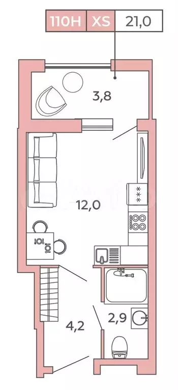 Апартаменты-студия, 22,9м, 3/12эт. - Фото 1