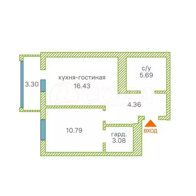 1-комнатная квартира: Тюмень, Краснооктябрьская улица, 16 (40.5 м) - Фото 0