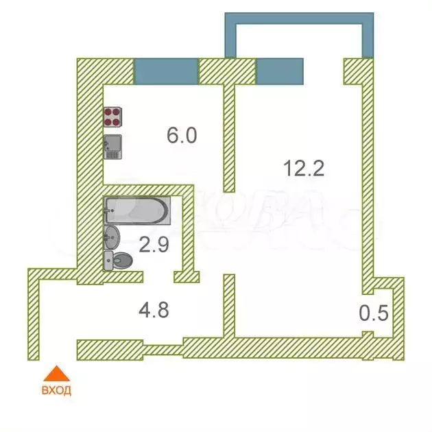 1-к. квартира, 30 м, 4/5 эт. - Фото 0