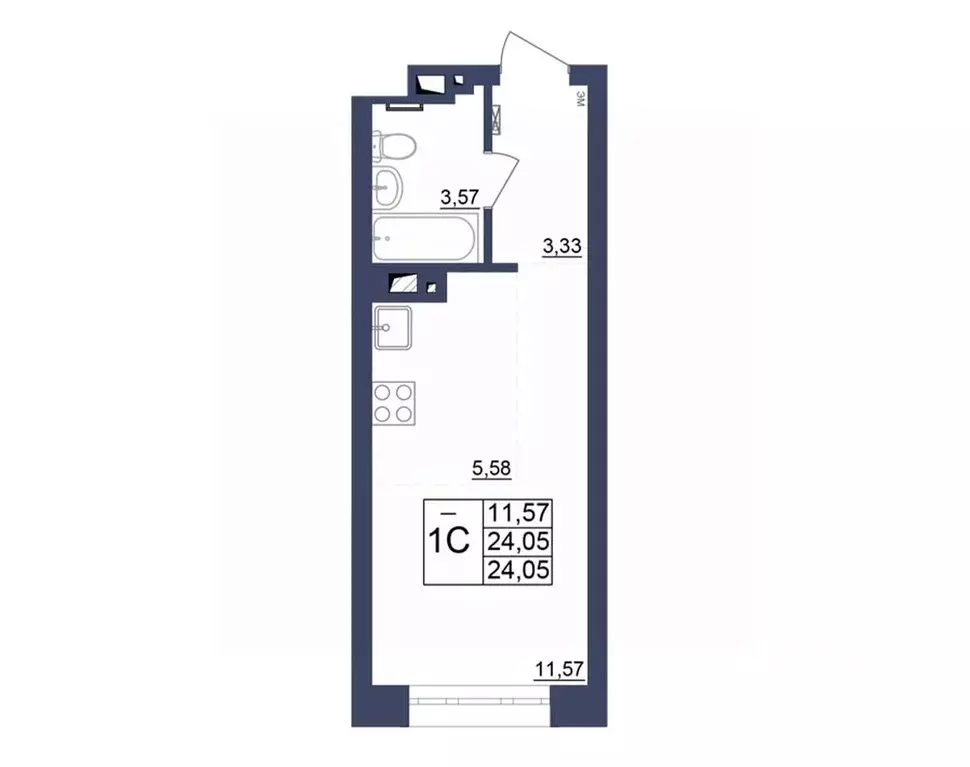 Студия Башкортостан, Уфа Космос жилой комплекс, лит1 (24.14 м) - Фото 1